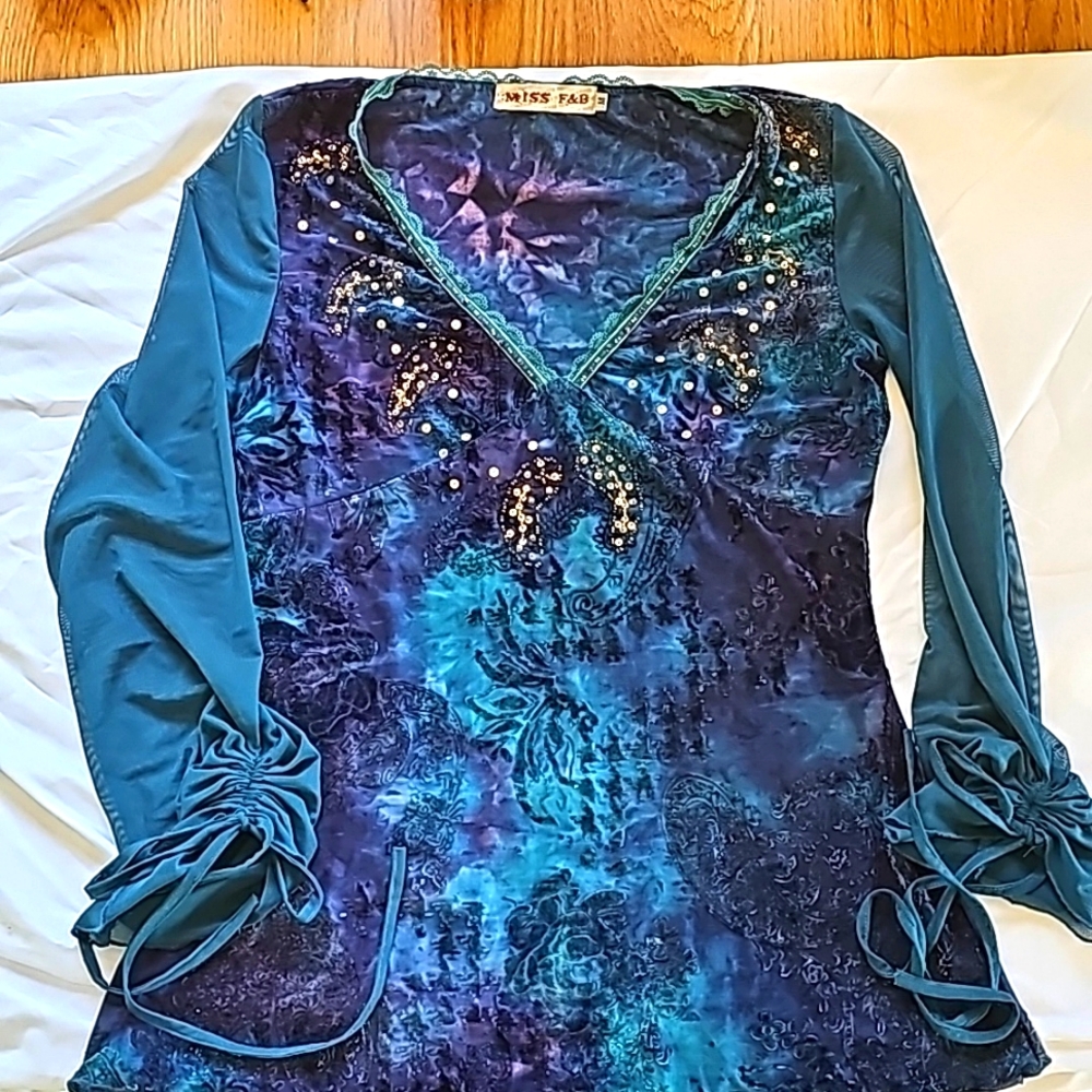 Multicolor, silk paisley top